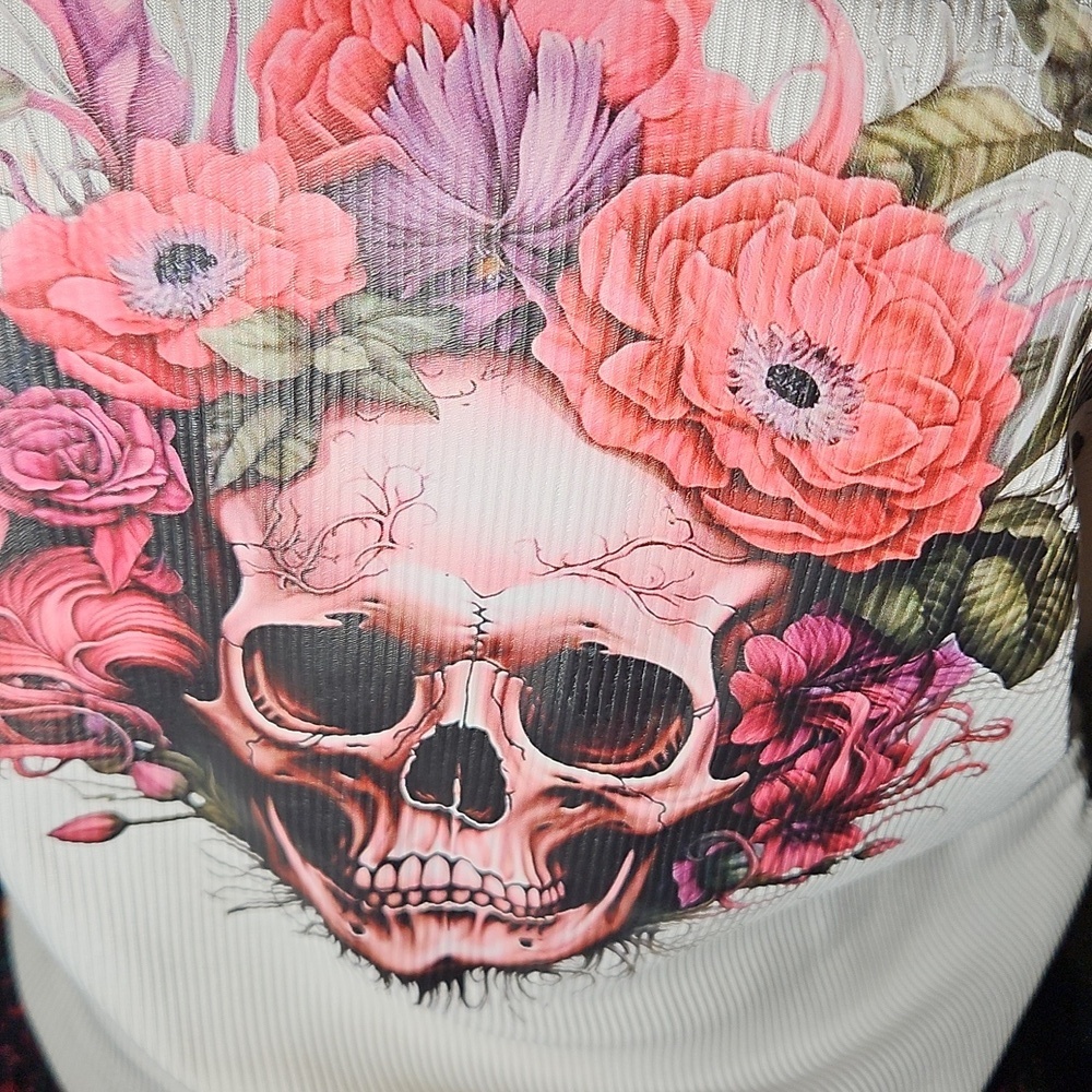 Skull Floral Racerback Tank Top Handmade Size Large - Picture 8 of 17